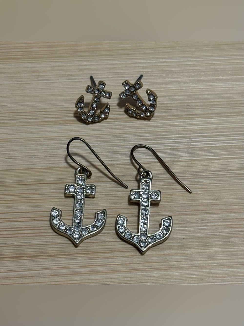 Crystal Anchor Dangle and Stud Earrings Set